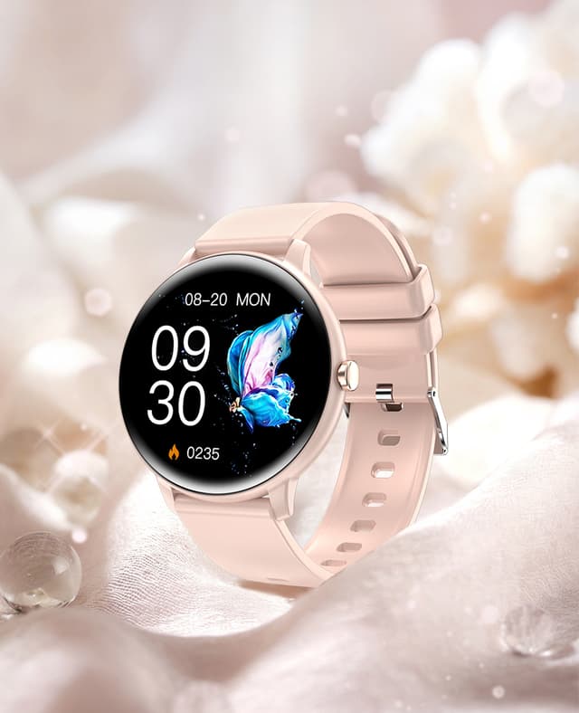 Smartwatch med EKG, pulsmåler, blodtryksmåler, søvntracker og skridttæller Lyserød