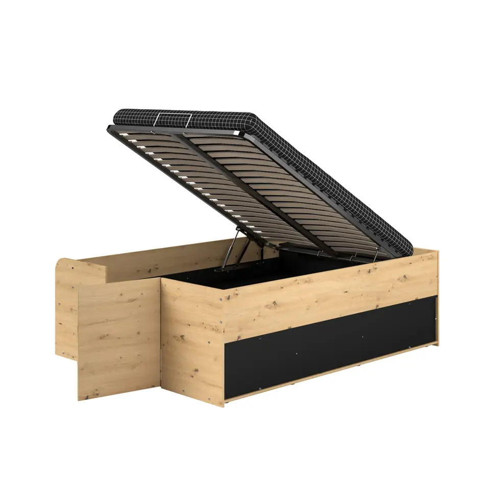Bed Bremen met opslag - eiken/zwart - 140x200 cm