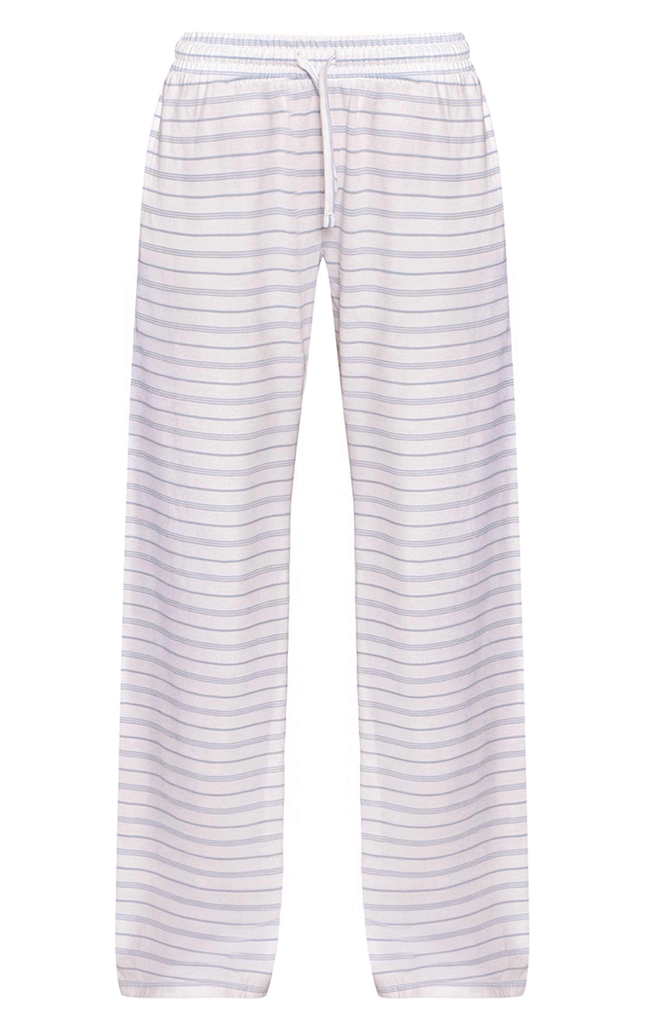 Bleu Poudré Pantalon Large À Rayures Avec Cordon De Serrage