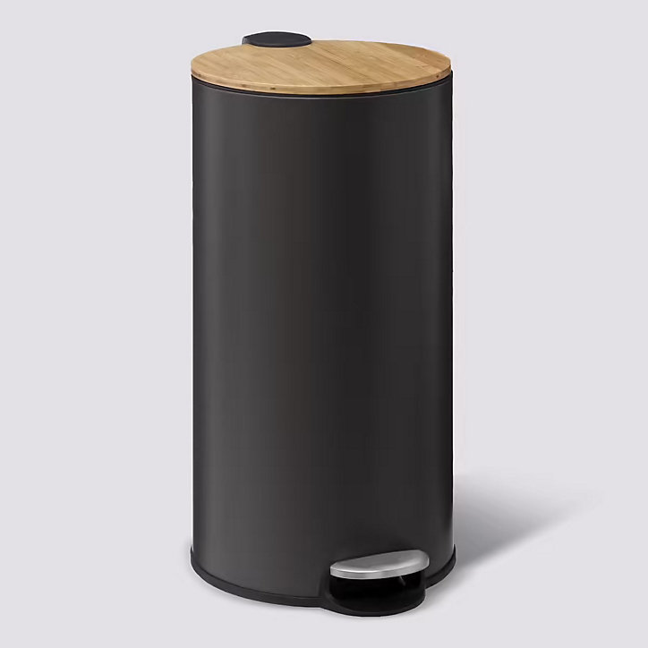Poubelle de cuisine 30L Modern Color 5Five noir et bambou