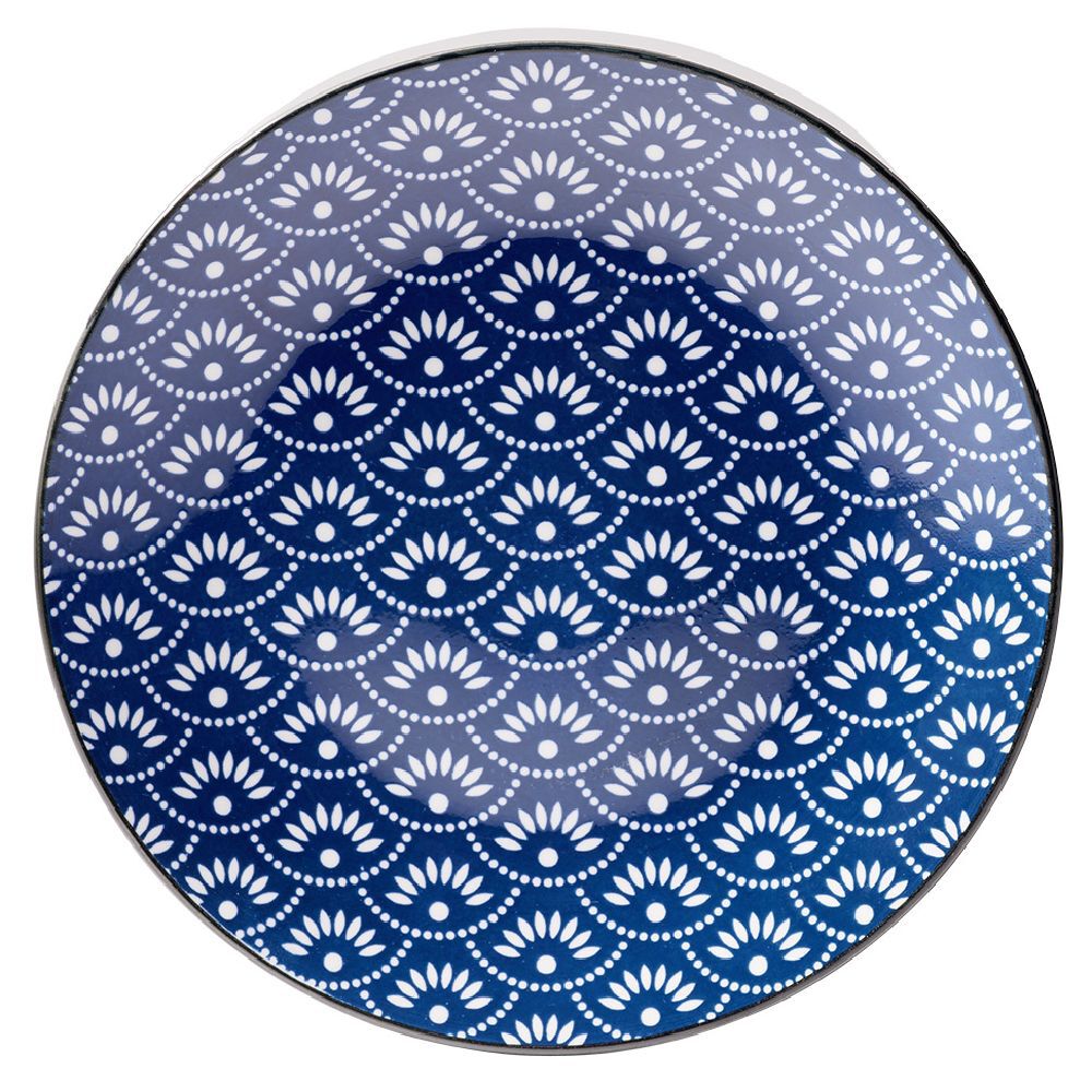 Assiette plate style japonais porcelaine bleu blanc