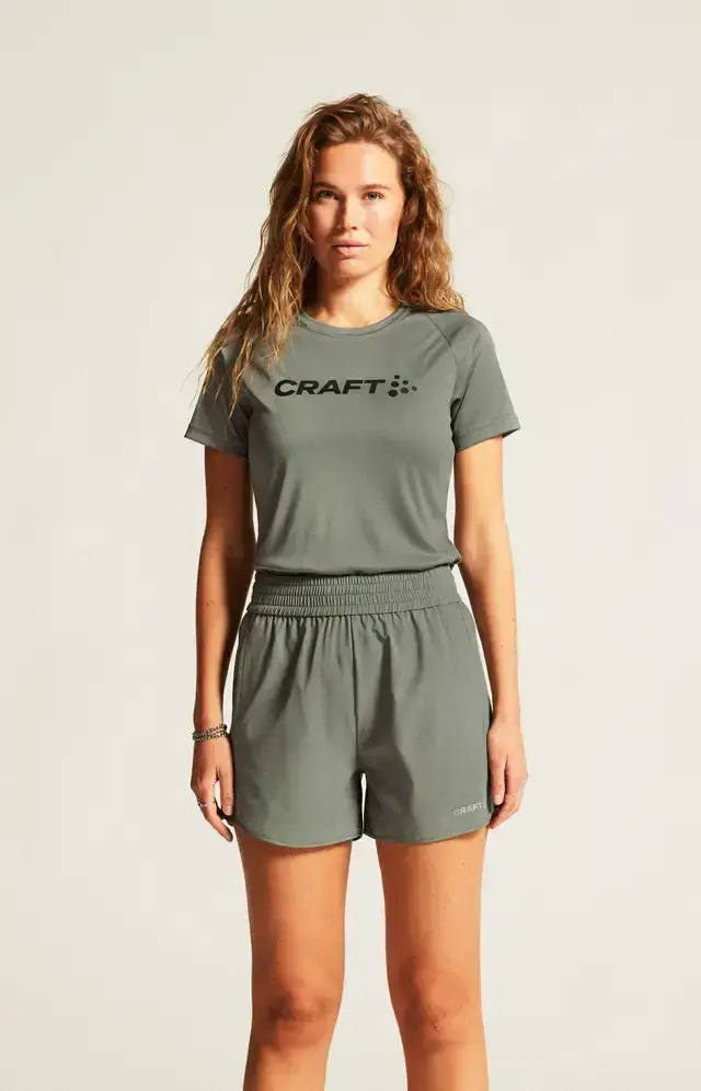 Craft CORE Unify Logo Hardloopshirt Korte Mouwen Grijs/Groen Dames
