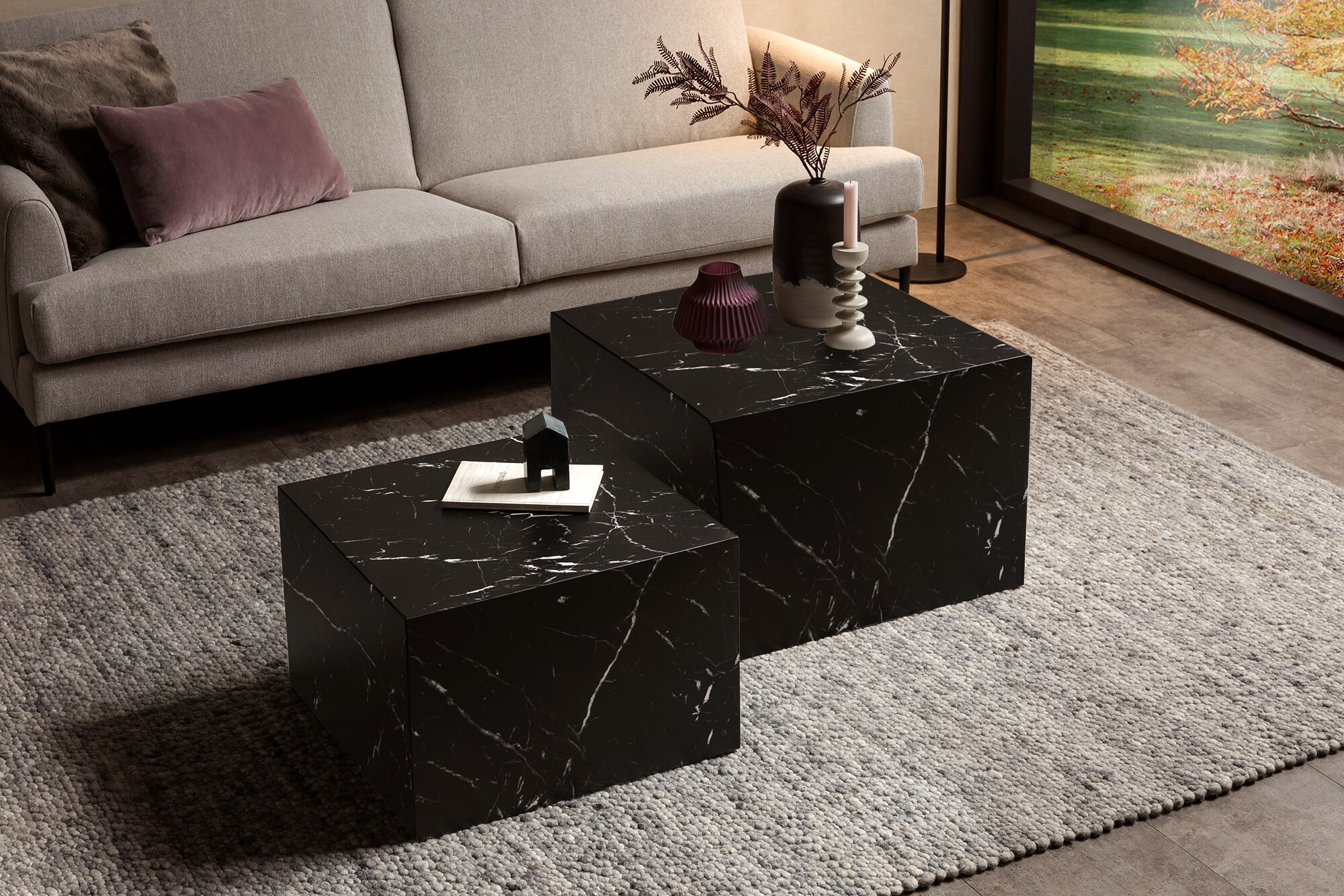 2er Set Couchtisch schwarz Marmor Optik Beistelltisch Wohnzimmertisch Sofatisch
