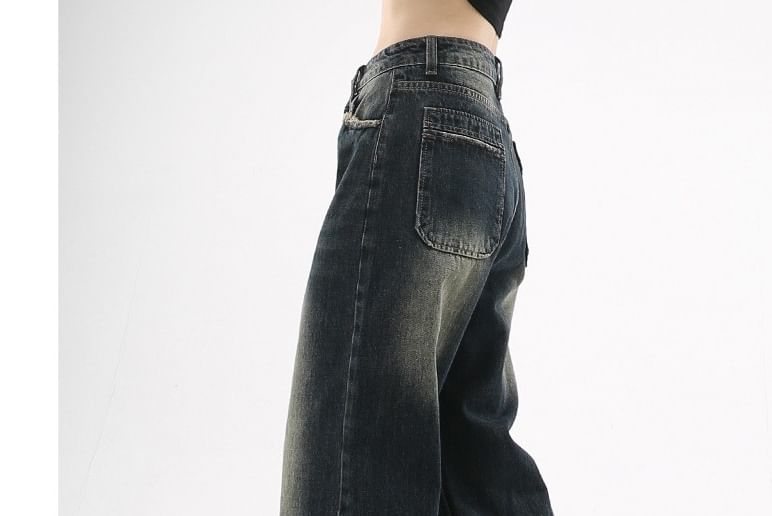 Bolgivy - Mid Waist Washed Wide Leg Jeans (Diverse designs)