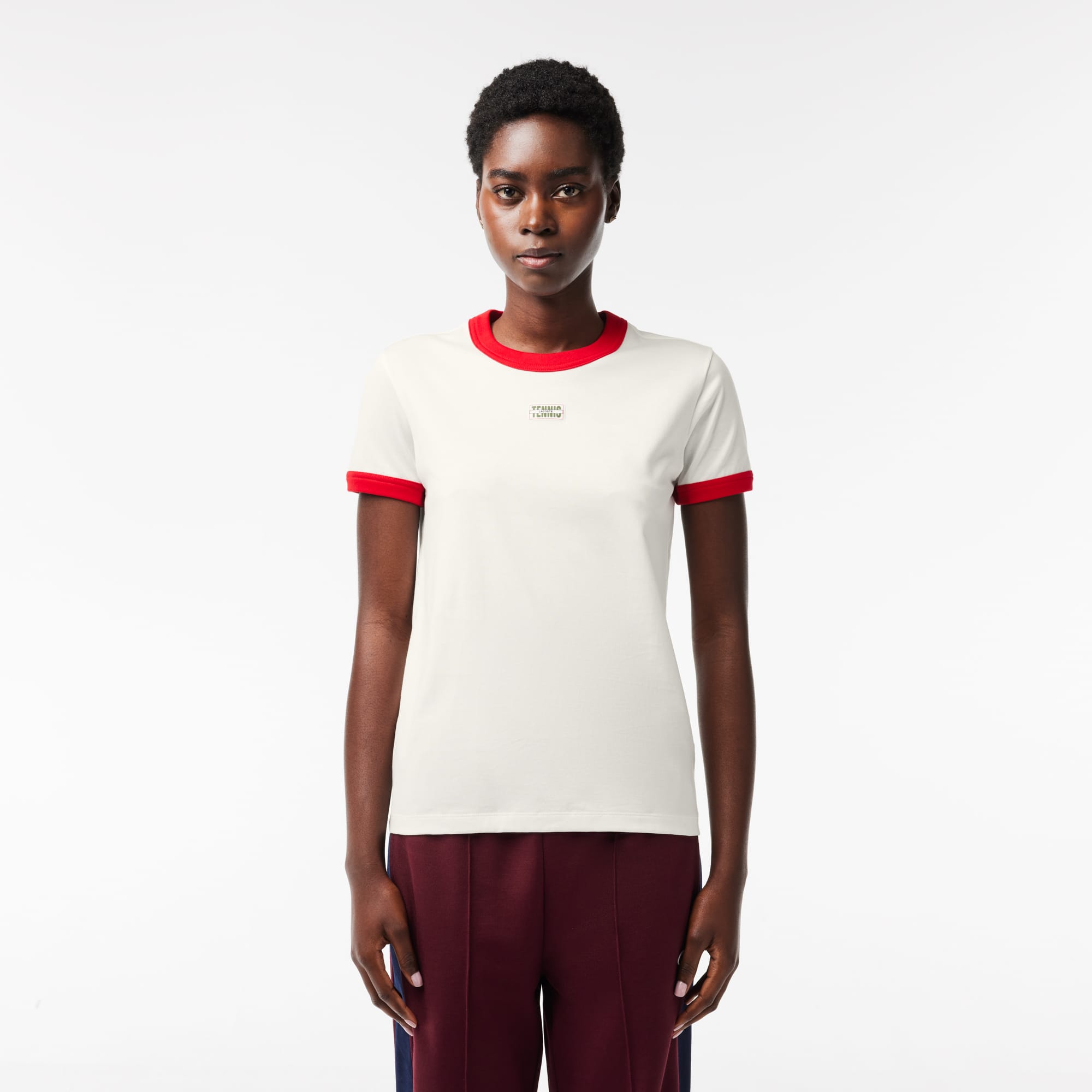 T-shirt slim fit en coton badge tennis T-Shirts - Blanc - Lacoste - Femme