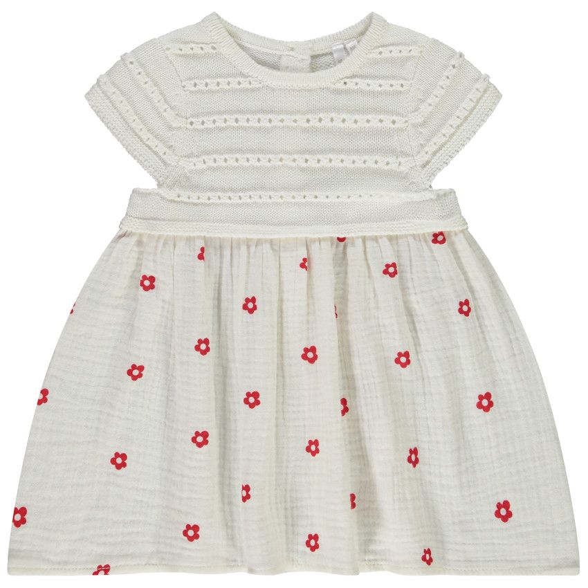 Robe bi-matière effet 2 en 1 imprimé fleurs pour bébé fille - Ecru