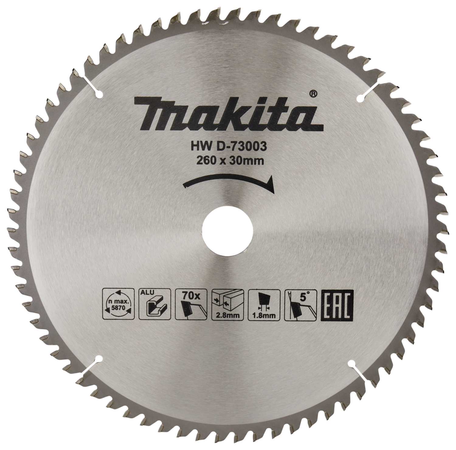 Makita D-73003 Afkortzaagblad - 260 x 30 x 70T - aluminium