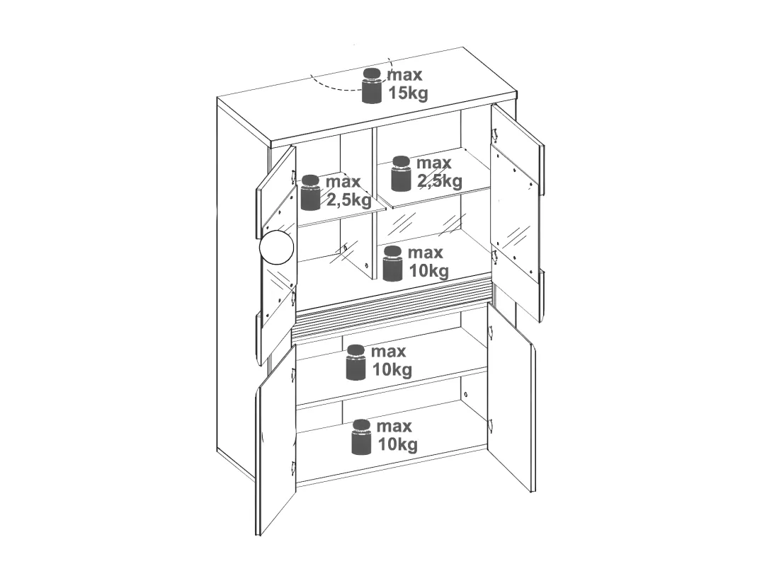 Argentier 4 portes battantes Chêne à LED - BIELSKO - L 91,5 x l 40 x H 132 cm