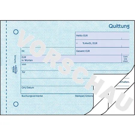 Avery Zweckform 333 Quittung MwSt. separat ausgewiesen, A6 quer, mit Blaupapier, 3x50 Blatt