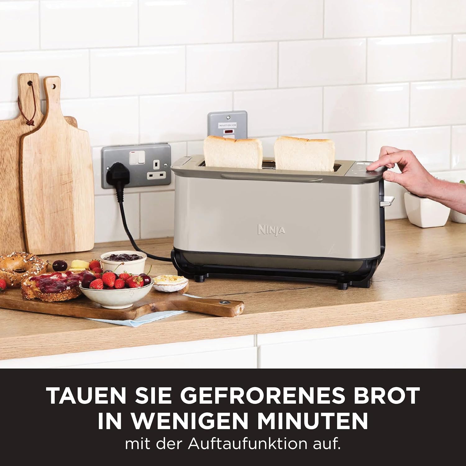 Ninja Foodi 3-in-1 Toaster, Elektrogrill mit Deckel, Panini-Presse mit Flip-Design, 7 Kochfunktionen, 7 Toastlinien, Backblech und Krümelschale, Stone Gold, ST202EUSTGD