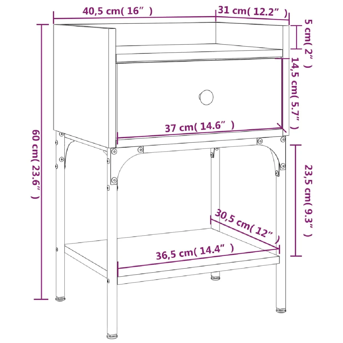 VIDAXL 2 Tables de Nuit - Sonoma Gris