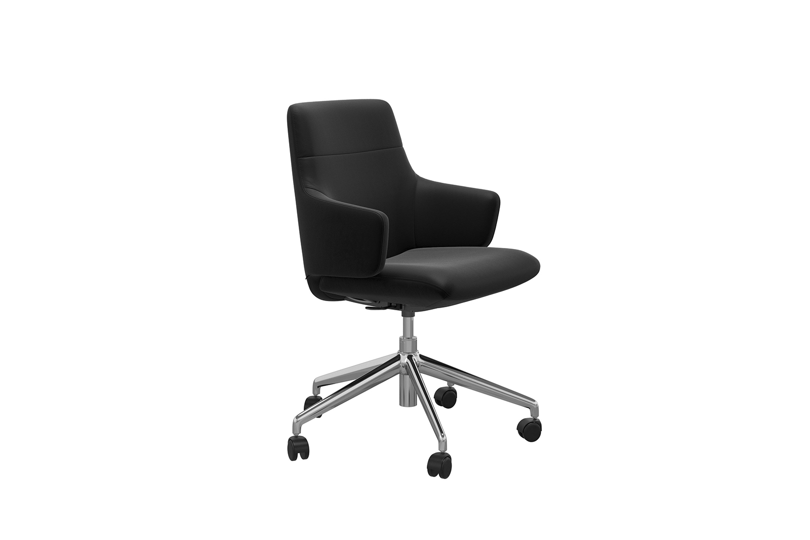 Chilli kontorstol Lav stol i hud Paloma Black med arm og krom understell