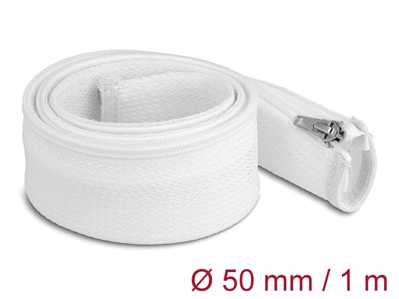 Delock Geflechtschlauch mit Reissverschluss 1 m x 50 mm Wei Delock Geflechtschlauch mit Reissverschluss hitzebeständig 1 m x 50 mm weiss