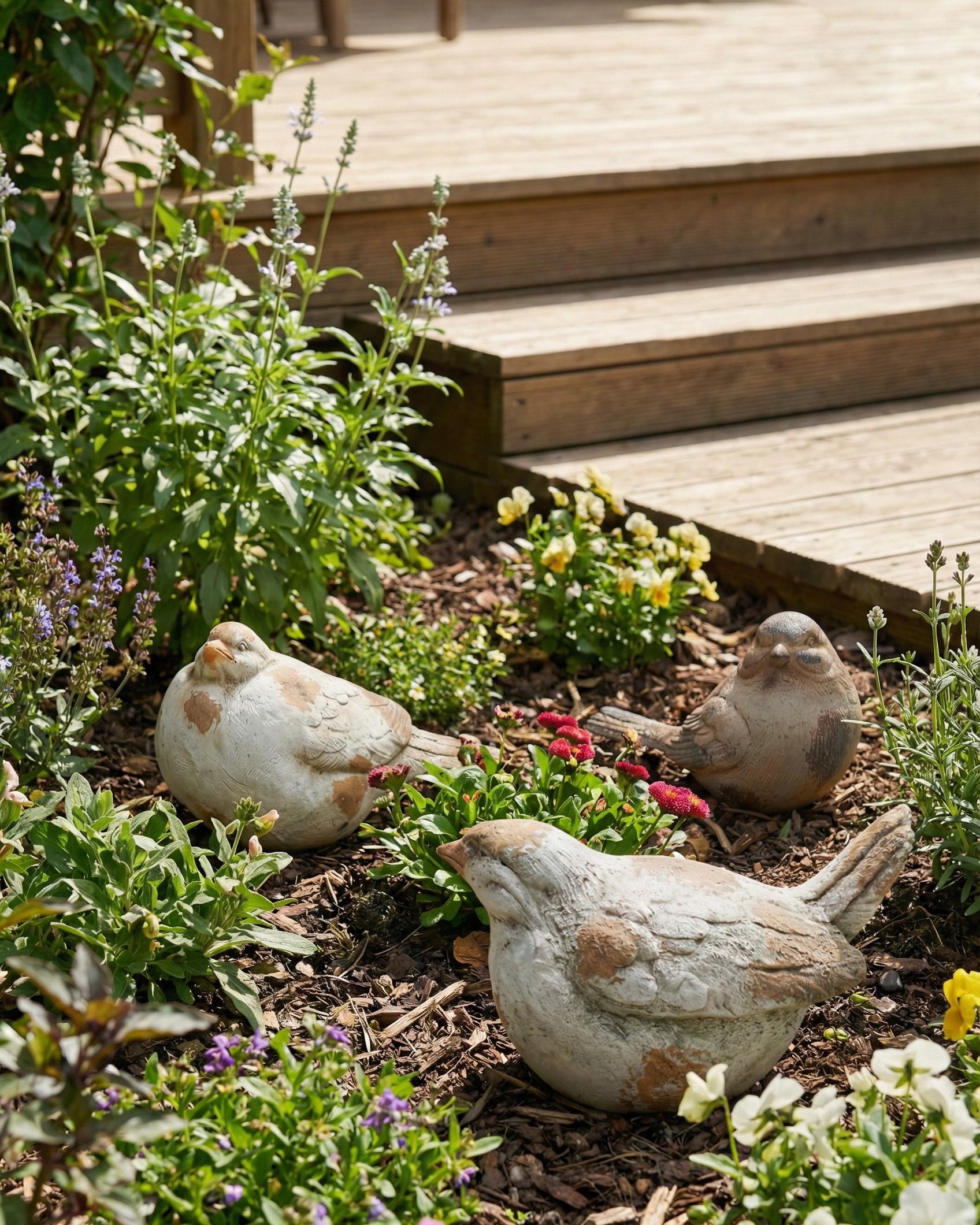 Set van 3 tuinbeelden ANGHIARI Vogel Beige