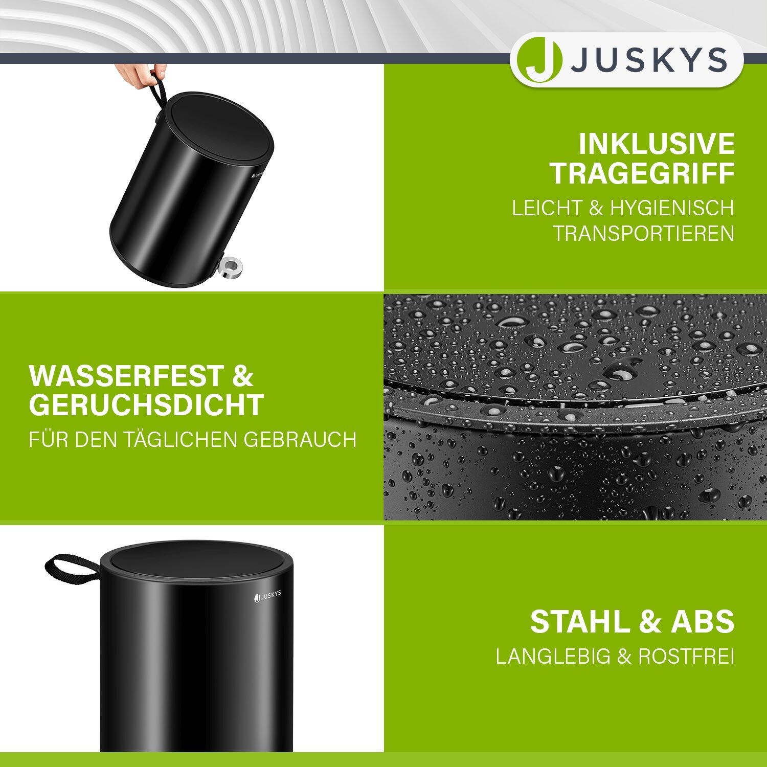 Juskys Kosmetikeimer 3 L - Bad Treteimer Stahl - klein, geruchsdicht, rostfrei - Mülleimer Schwarz