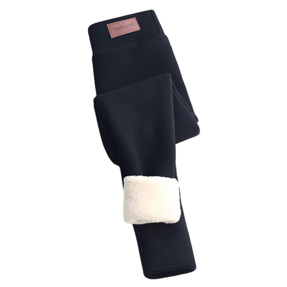 (Gr. M-L) Flauschige Winter Leggings Gefütterte Fell Hosen mit Innenfleece - Schwarz