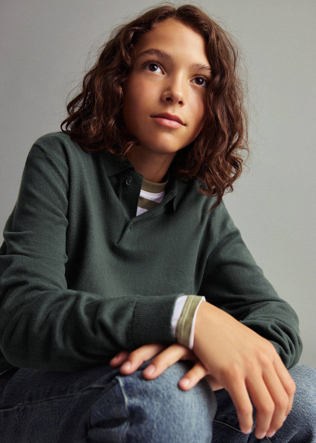 Mango Kids trui donkergroen fijn gebreid