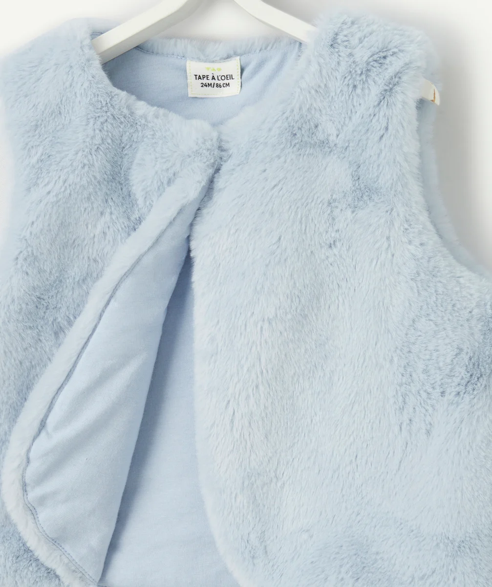GILET SANS MANCHES BÉBÉ FILLE EN REMBOURRAGE RECYCLÉ BLEU CIEL