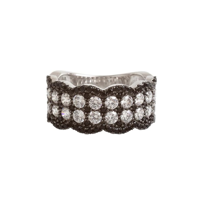 Bague Argent Effet Ondulé Argent Et Blanc