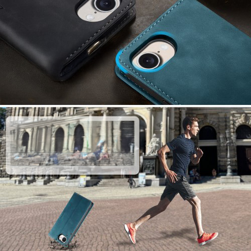 iPhone 16e Leder Tasche Flip Wallet Etui mit Kartenfächern - Blaugrün