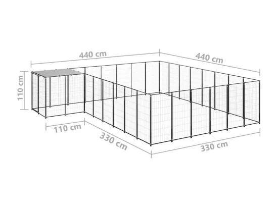 Chenil extérieur cage enclos noire 440 x 440 x 110 cm 02_0000498