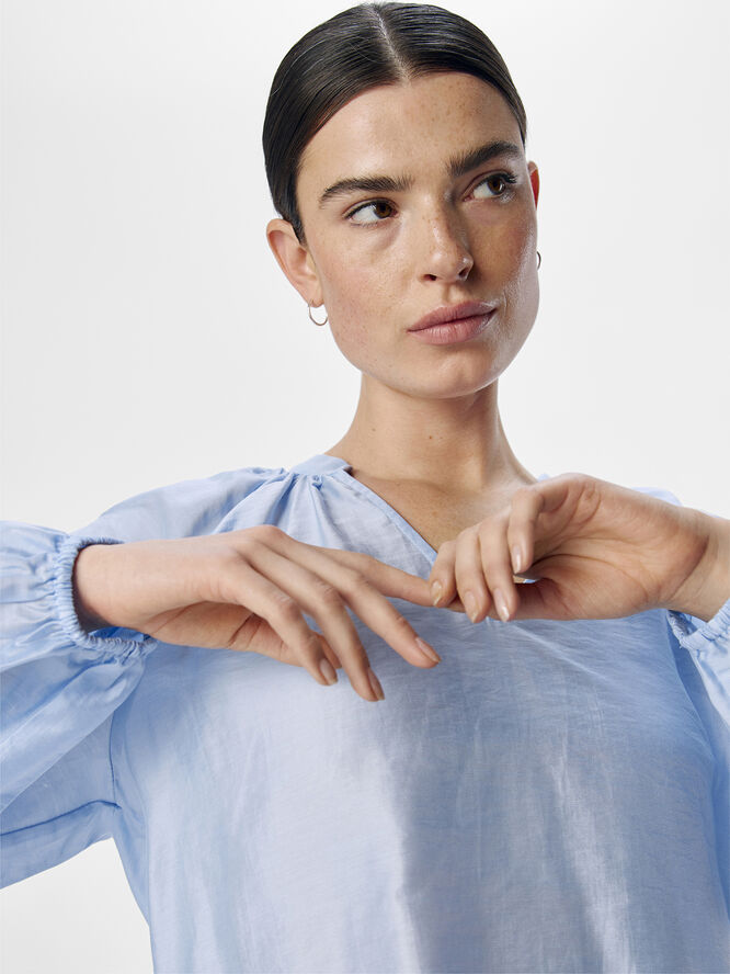 Object OBJHEIDI L/S LO V-NECK TOP NOOS Cornflower blue