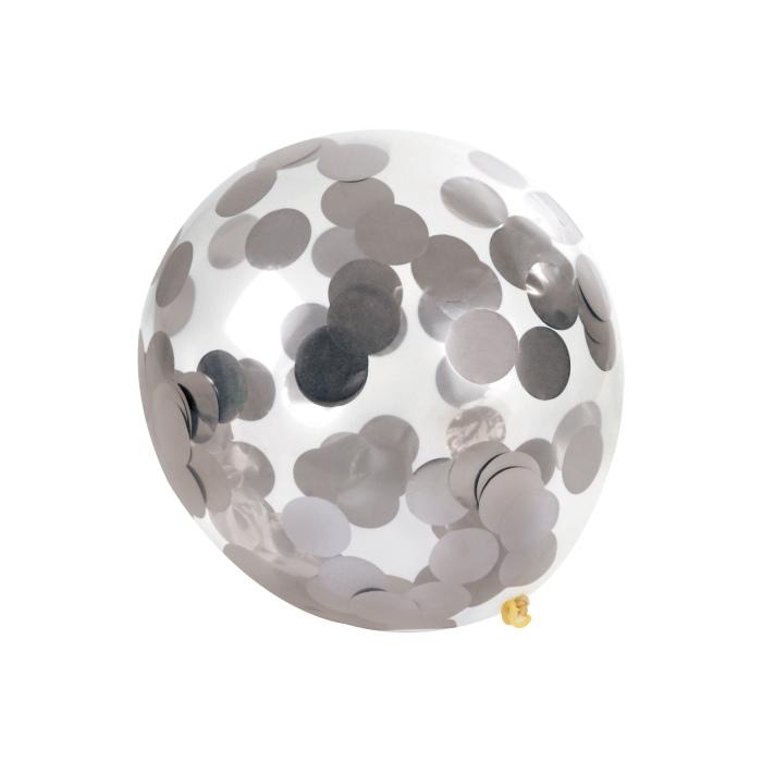 SET 6 BALLONS CONFETTIS ARGENT D.30CM