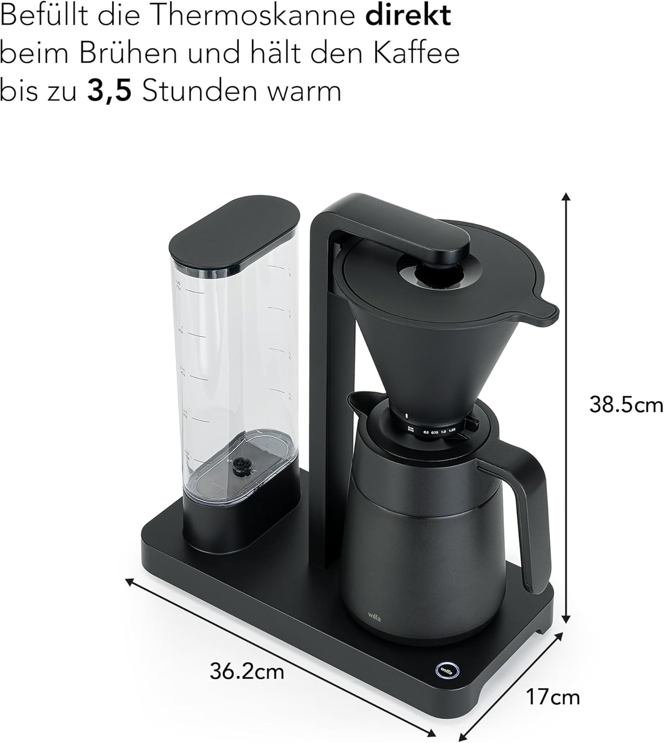 Wilfa PERFORMANCE THERMO Filterkaffeemaschine - 1600W – 1.25L Wassertank - Thermoskanne - doppelwandiger Filterhalter - anpassbare Durchlaufgeschwindigkeit - Tropfstopp & Auto-Abschaltung (schwarz)