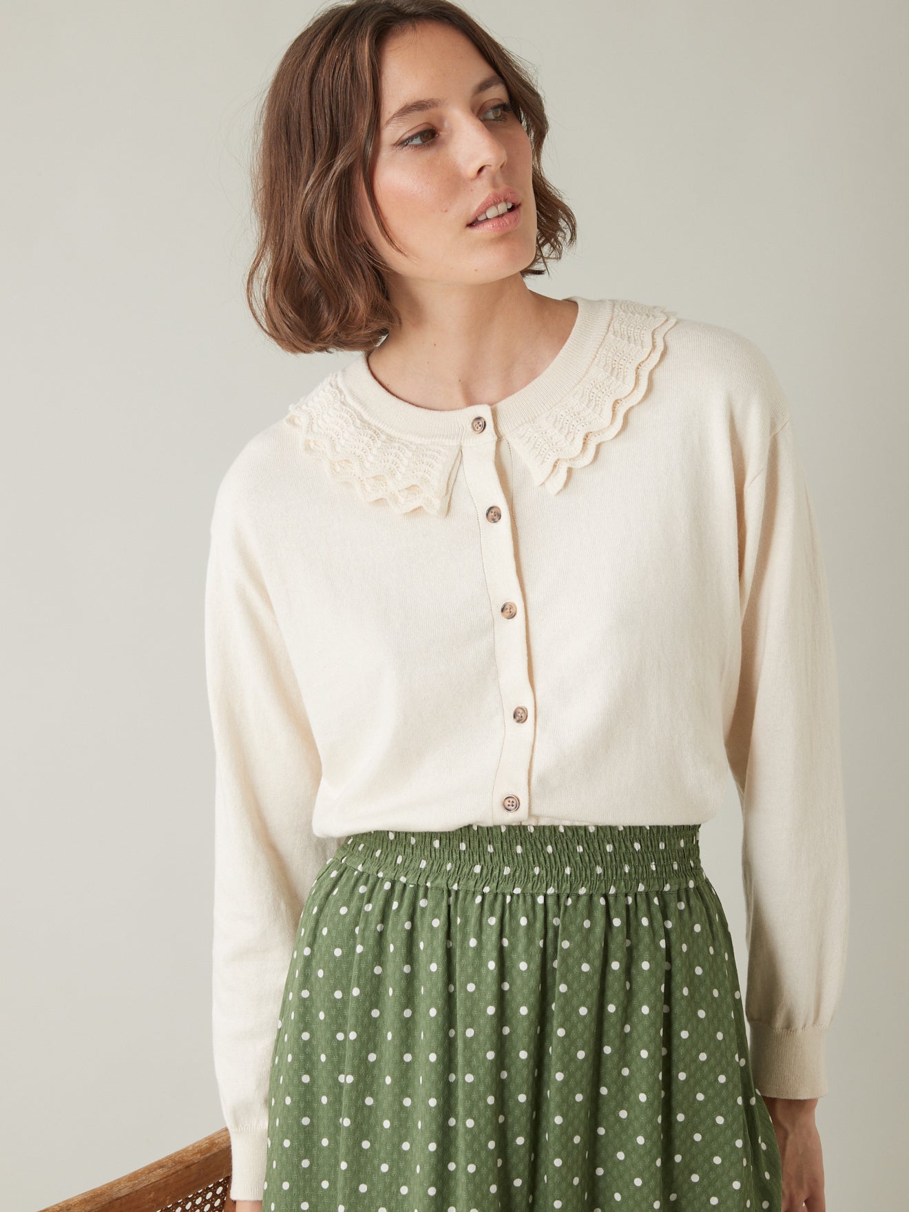 Cardigan collerette femme coton et cachemire