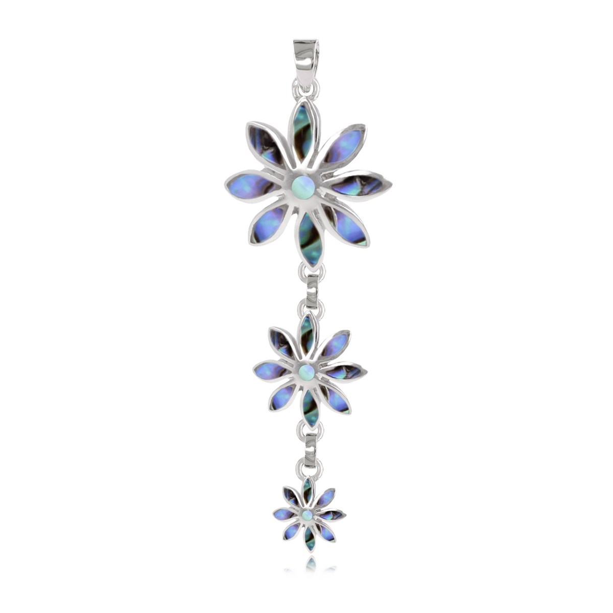 Pendentif ADEN Nacre abalone 3 fleurs Argent 925 rhodié