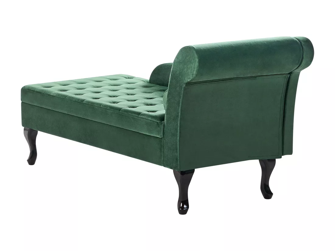 Chaise longue côté droit en velours vert foncé avec rangement PESSAC