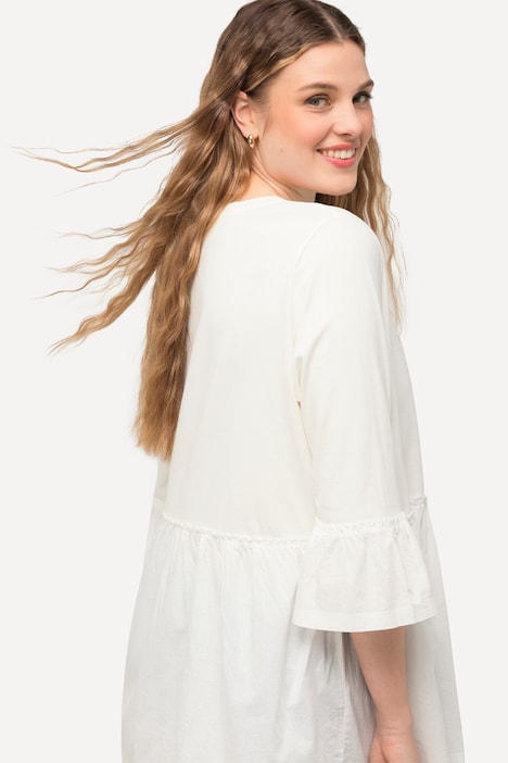 T-Shirt, Volantsaum, A-Linie, V-Ausschnitt, 3/4-Arm