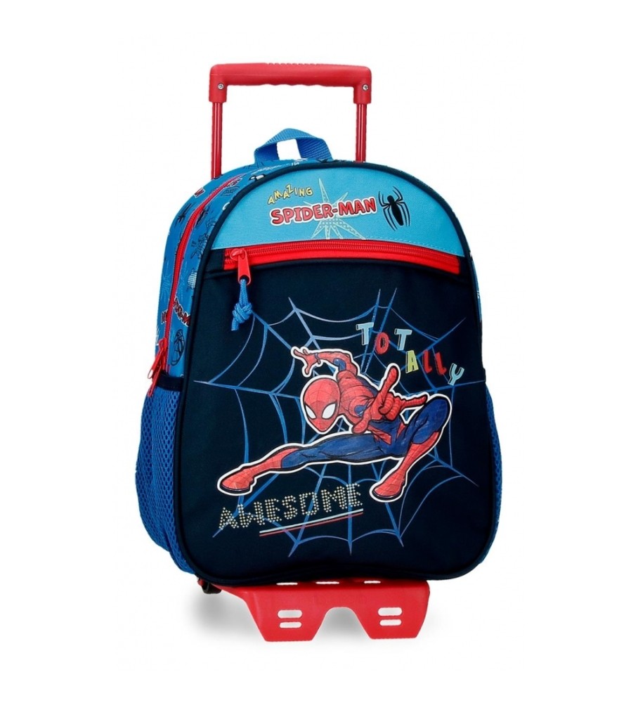 Mochila Joumma Homem-Aranha Totalmente incrível 33cm com carrinho azul