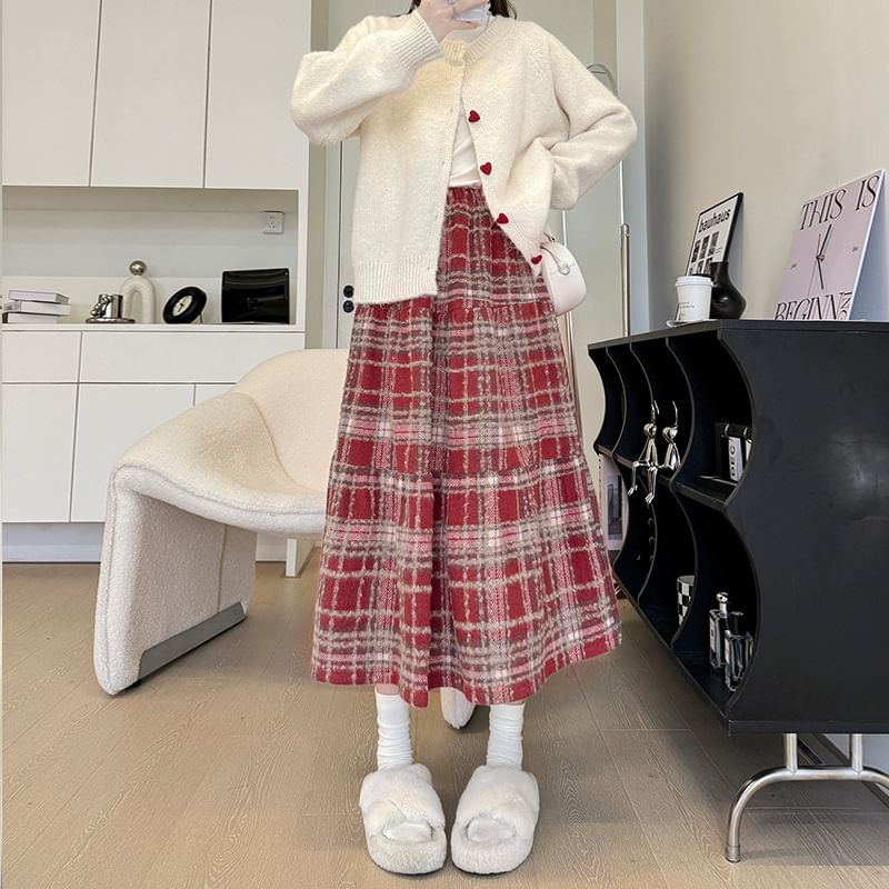 Rosehedge - Hoge taille geruite midi A-lijn rok
