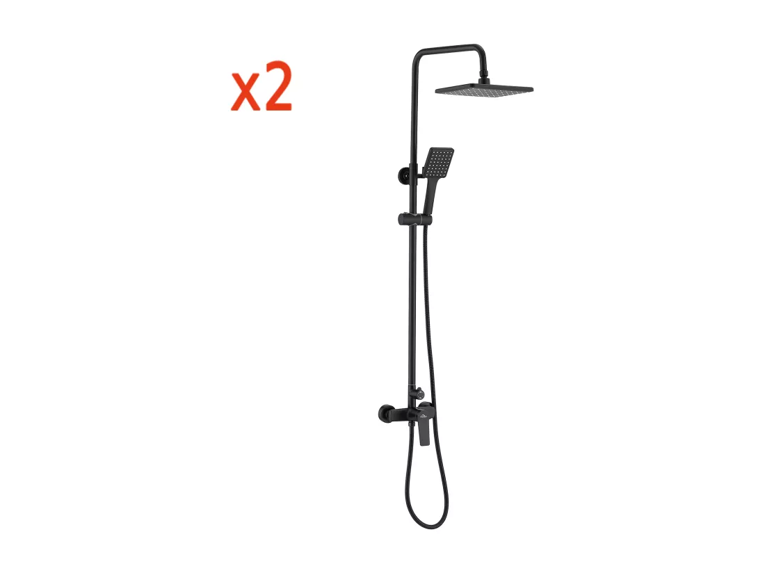 2pcs Colonne de douche Noir Interrupteur à poignée Ensemble de douche avec 26*19cm douche de tête Douchette à main Carré pour Salle de Bain