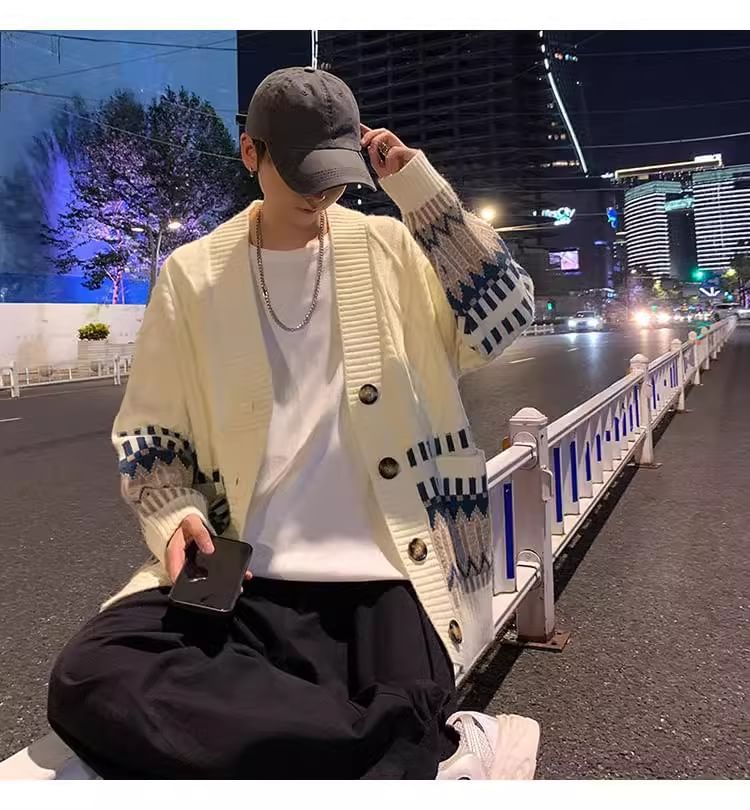 emeisa - Gestreept kabelgebreid oversized vest