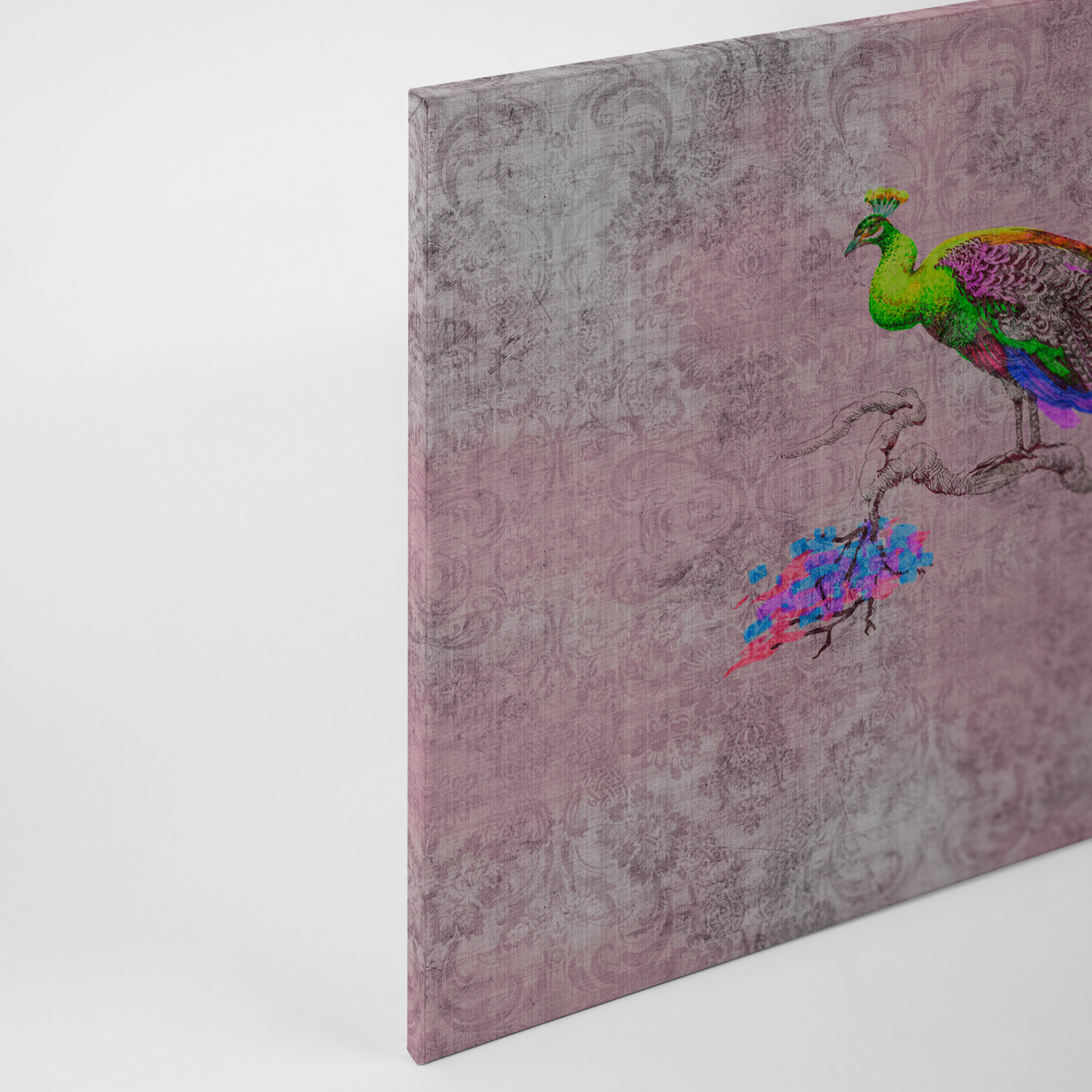 Leinwandbild PFAU- rosa-rot - 90x60 cm