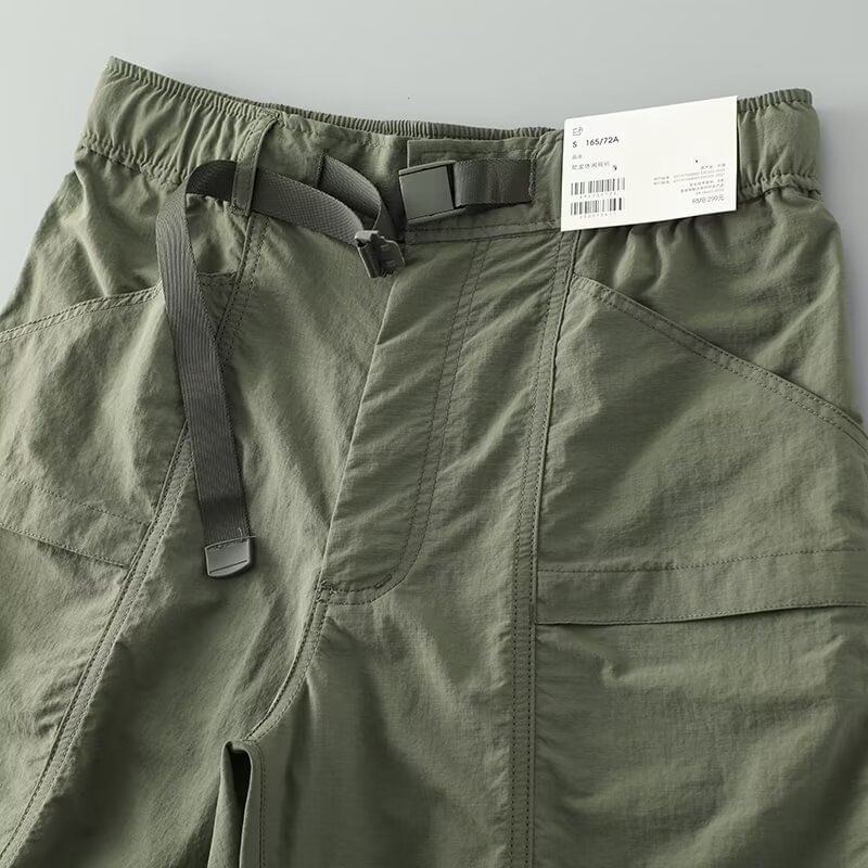 Adotuastic - Elastische taille, effen cargoshorts met gespen