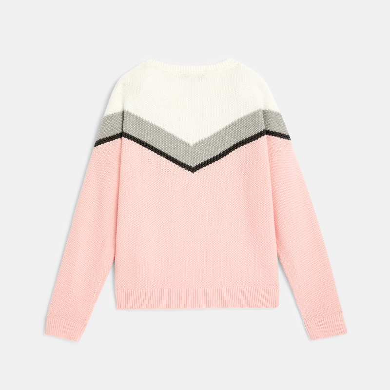 Pull jacquard col rond rose fille