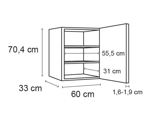 Optifit wandkast Linus984 BxDxH 60x34,9x70,4 cm antraciet glanzend gedemonteerd scharnier omkeerbaar (links of rechts te monteren)