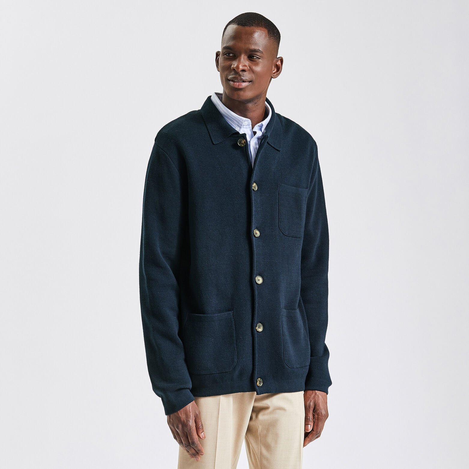 Gilet col chemise en maille Bleu foncé