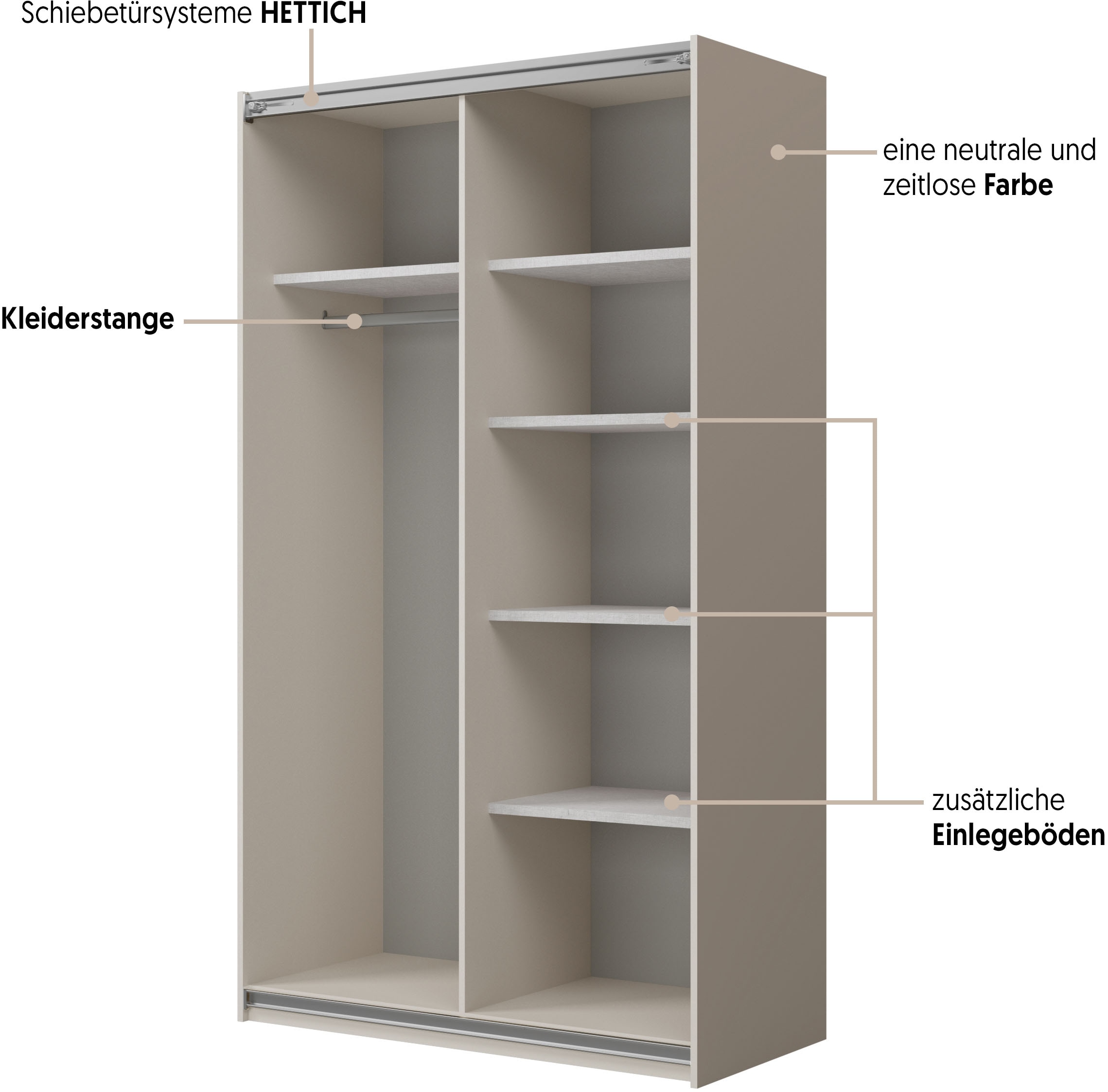 Home affaire Schiebetürenschrank »Cube Garderobenschrank incl.kompletter Innenausstattung« Moderner Kleiderschrank, Schiebetürenschrank, Garderobe