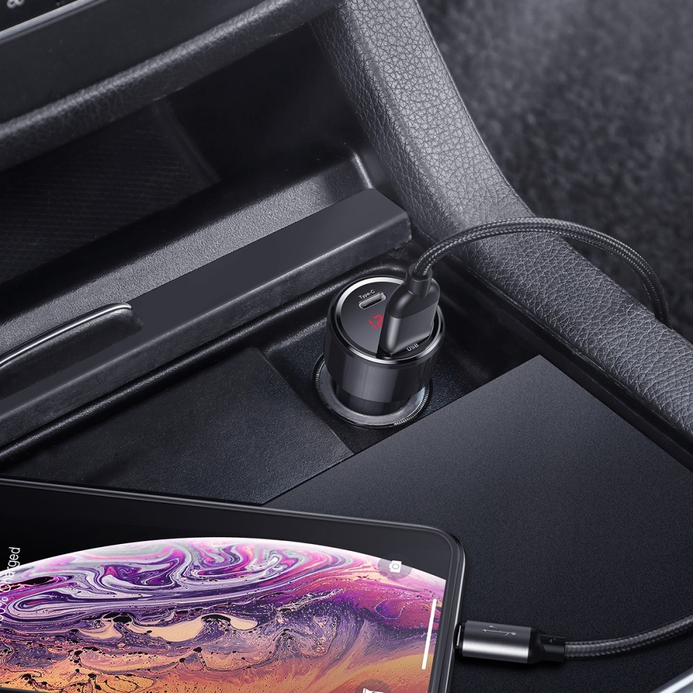 (45W/5A) Universal USB / USB C Auto KFZ Ladegerät mit Digital Display   Power Delivery 3.0   Quick Charge 4.0 - Schwarz