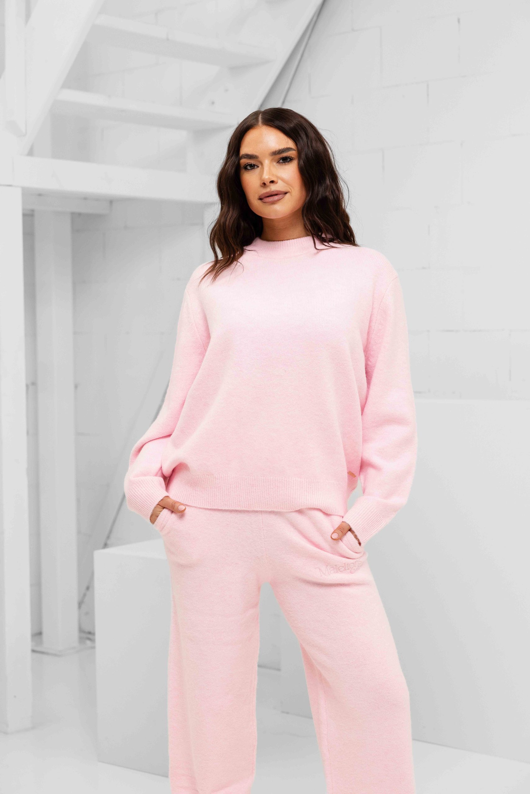 Malelions Oversized Knitted Trainingspak Dames Roze