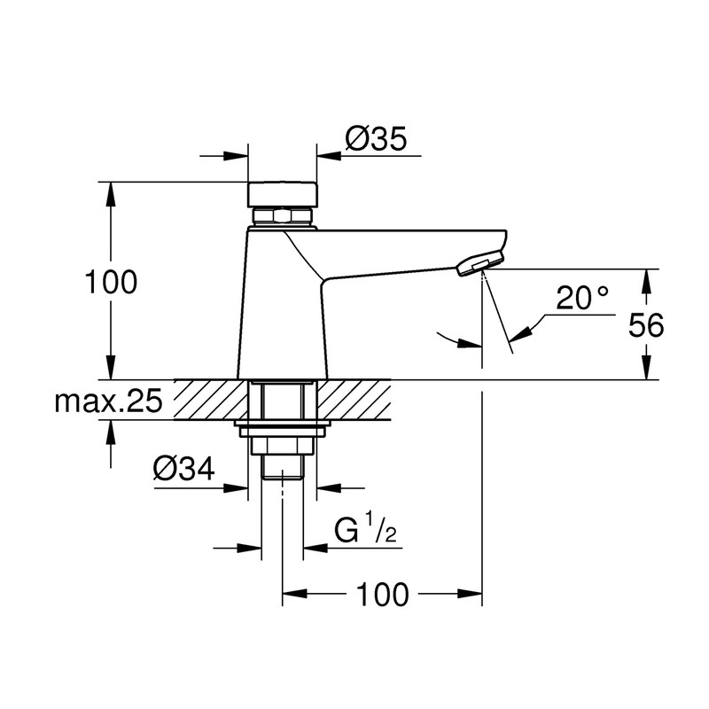 Grohe Euroeco fonteinkraan zelfsluitend chroom