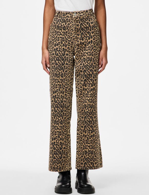 PIECES - Rechte Jeans - Luipaardprint - Denim - Hoge Taille