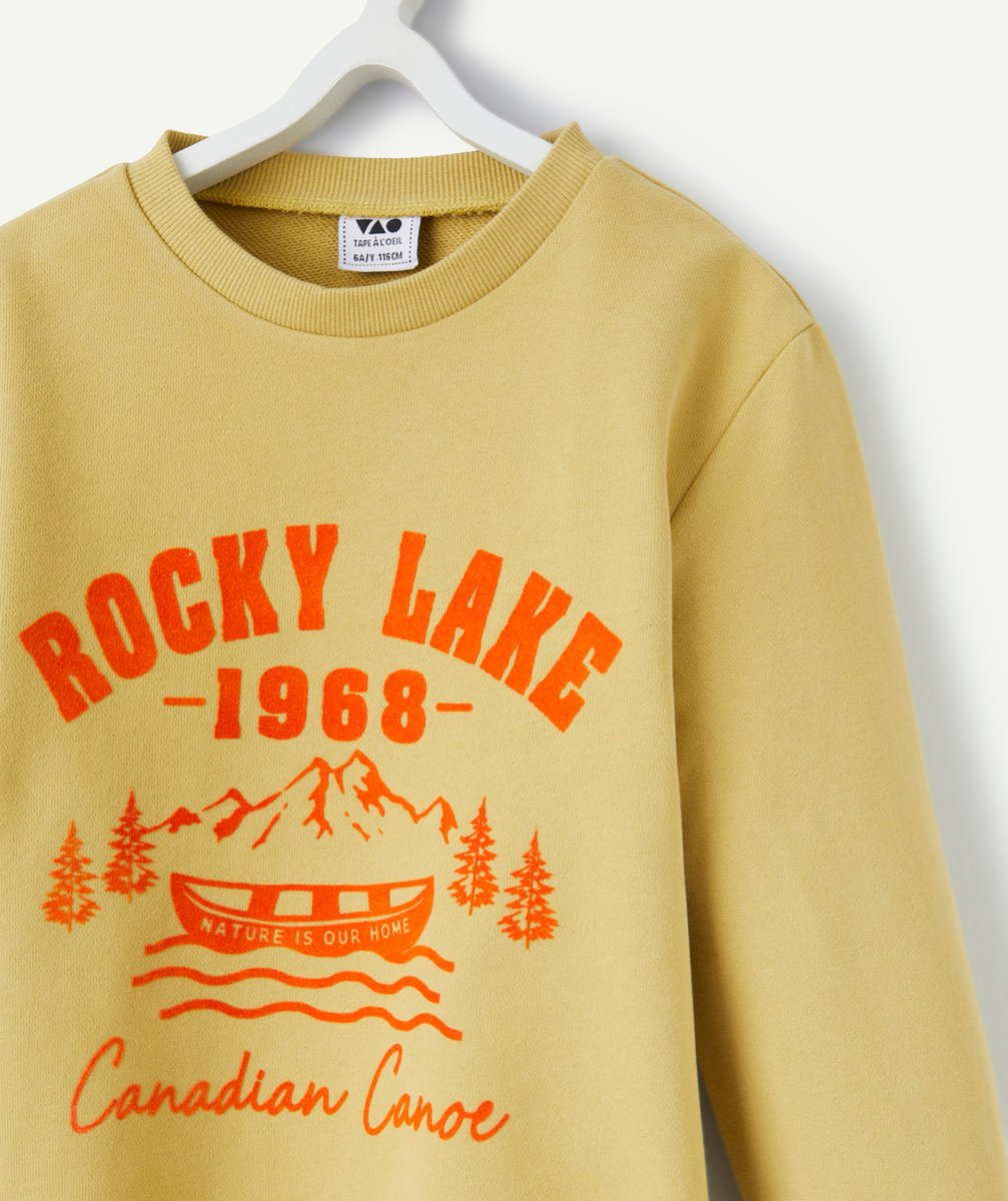 sweat manches longues garçon en coton bio jaune thème rocky lake