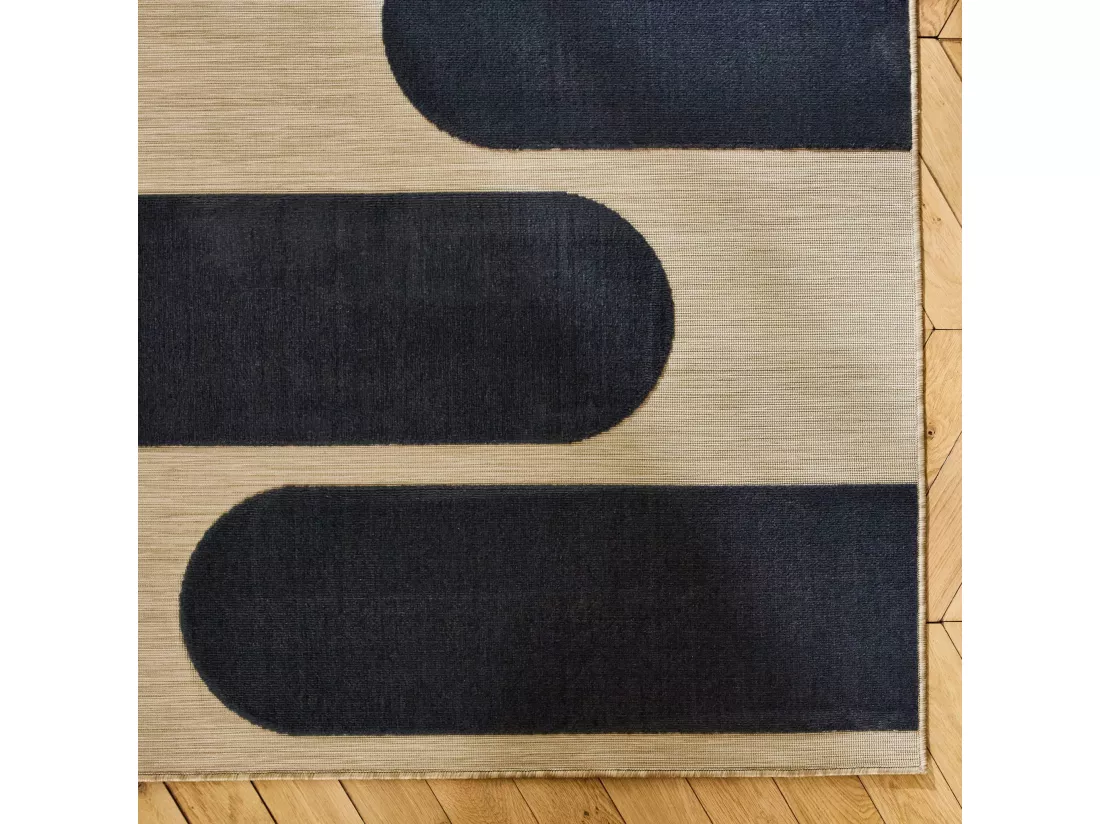 Tapis intérieur/extérieur beige motif géométrique noir 200x290cm tissé plat