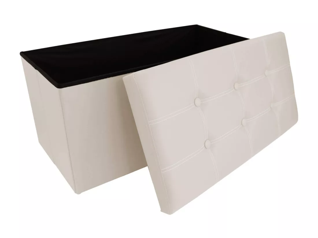 Mobili Rebecca Pouf Coffre de rangement Rectangle Beige Blanc Stokage 38x76x38