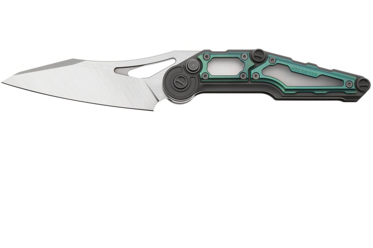 NOC Knives MT-3210, Satin M390, Gray Titanium, Green Titanium Inlay zakmes